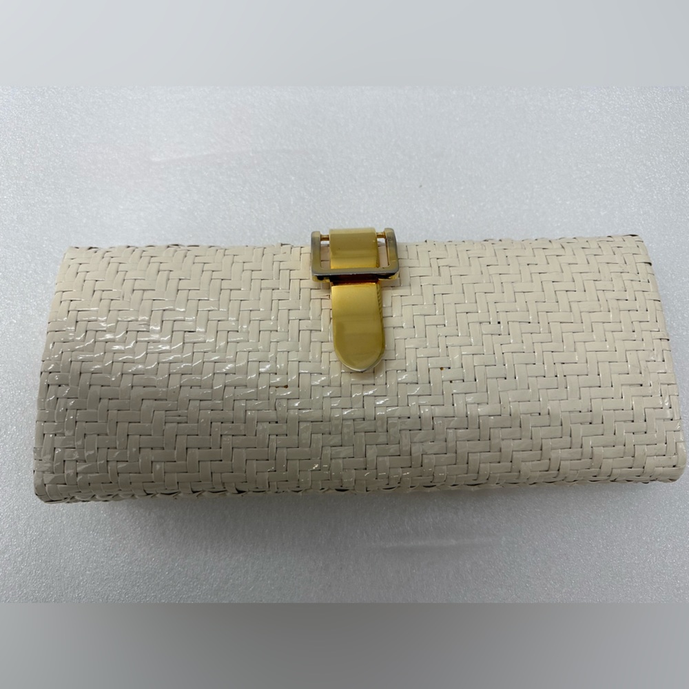 Vintage RODO White Straw Clutch with Gold Chain